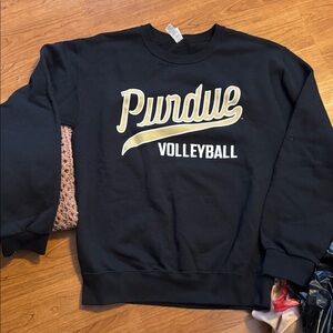 Purdue Volleyball women’s white T shirt and black sweat shirt.